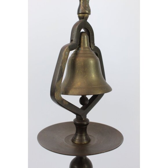Vintage English Brass Tavern Candlestick Holder with Service Bell, Two Tier - Picture 3 of 10